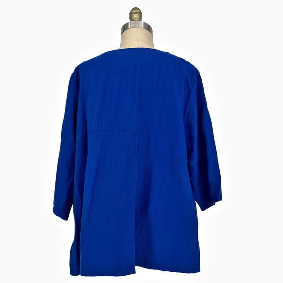 Niche Relaxed Fit V-Neck Exposed Seam Lagenlook Top Large Cobalt Blue - Picture 2 of 9
